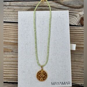 Mayamar Peridot Beaded Coin Necklace 24K Gold Plated 16” Toggle — NIB